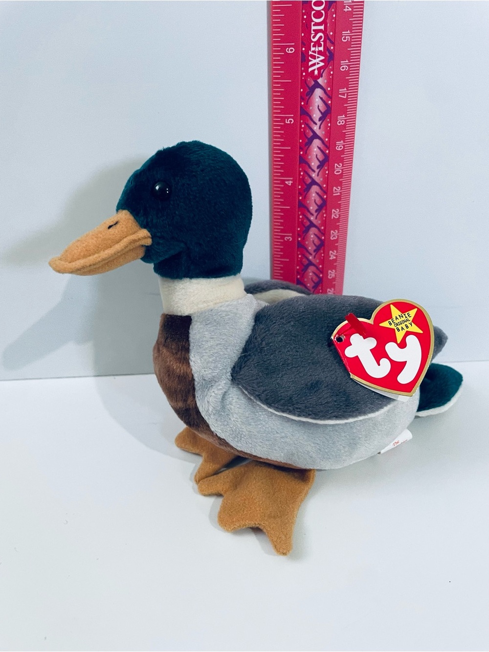 Jake Ty Beanie Baby Plush duck in Gray, White, Brown & Black
